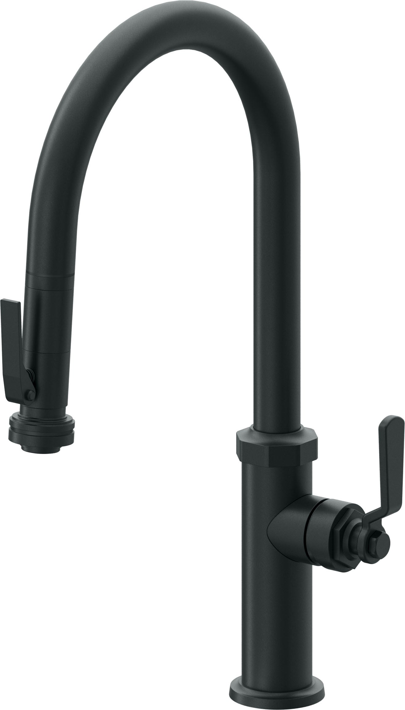 California Faucets Descanso Works K81-100SQ-BL Industrial Pull-Down Kitchen Faucet with Squeeze Sprayer - High Arc Spout