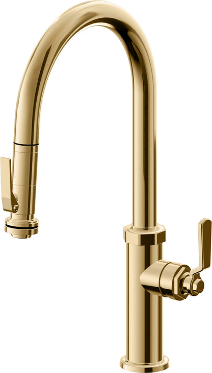 California Faucets Descanso Works K81-100SQ-BL Industrial Pull-Down Kitchen Faucet with Squeeze Sprayer - High Arc Spout