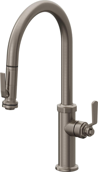 California Faucets Descanso Works K81-100SQ-BL Industrial Pull-Down Kitchen Faucet with Squeeze Sprayer - High Arc Spout
