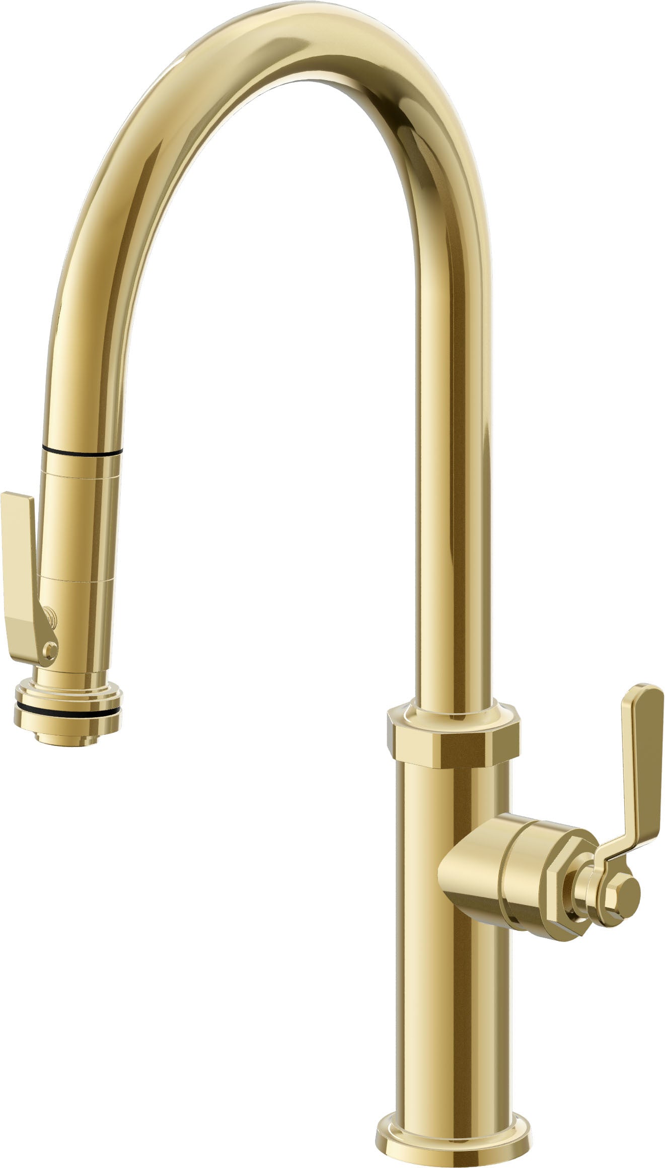 California Faucets Descanso Works K81-100SQ-BL Industrial Pull-Down Kitchen Faucet with Squeeze Sprayer - High Arc Spout