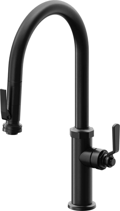 California Faucets Descanso Works K81-100SQ-BL Industrial Pull-Down Kitchen Faucet with Squeeze Sprayer - High Arc Spout