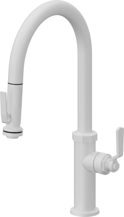 California Faucets Descanso Works K81-100SQ-BL Industrial Pull-Down Kitchen Faucet with Squeeze Sprayer - High Arc Spout