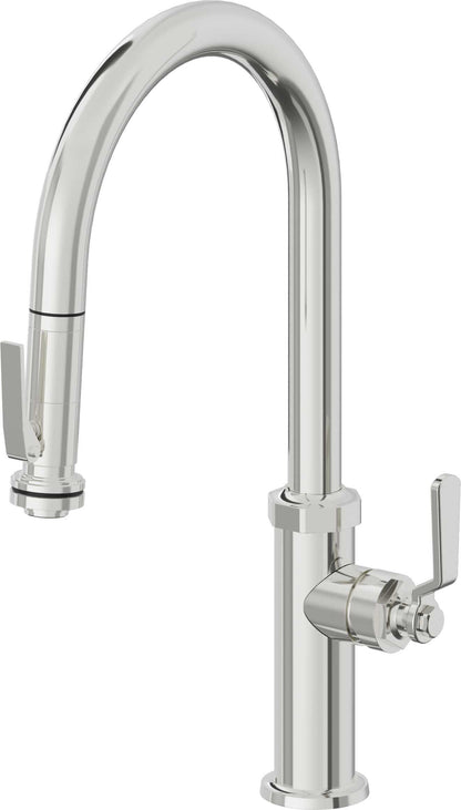 California Faucets Descanso Works K81-100SQ-BL Industrial Pull-Down Kitchen Faucet with Squeeze Sprayer - High Arc Spout