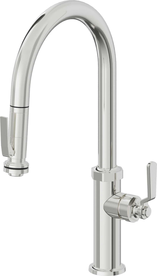 California Faucets Descanso Works K81-100SQ-BL Industrial Pull-Down Kitchen Faucet with Squeeze Sprayer - High Arc Spout