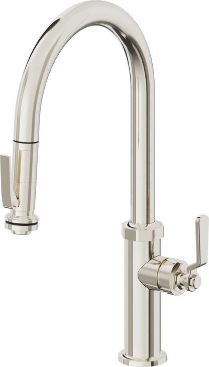 California Faucets Descanso Works K81-100SQ-BL Industrial Pull-Down Kitchen Faucet with Squeeze Sprayer - High Arc Spout