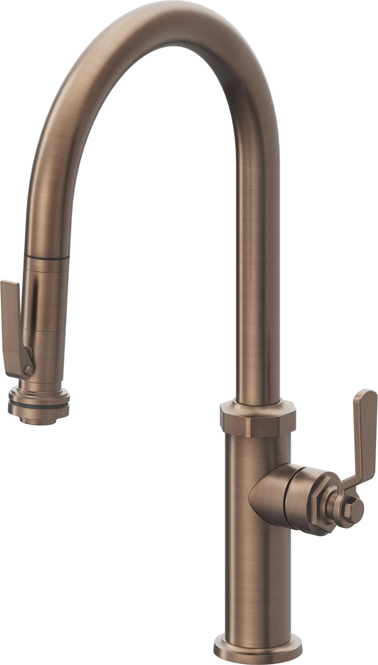 California Faucets Descanso Works K81-100SQ-BL Industrial Pull-Down Kitchen Faucet with Squeeze Sprayer - High Arc Spout