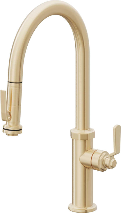 California Faucets Descanso Works K81-100SQ-BL Industrial Pull-Down Kitchen Faucet with Squeeze Sprayer - High Arc Spout