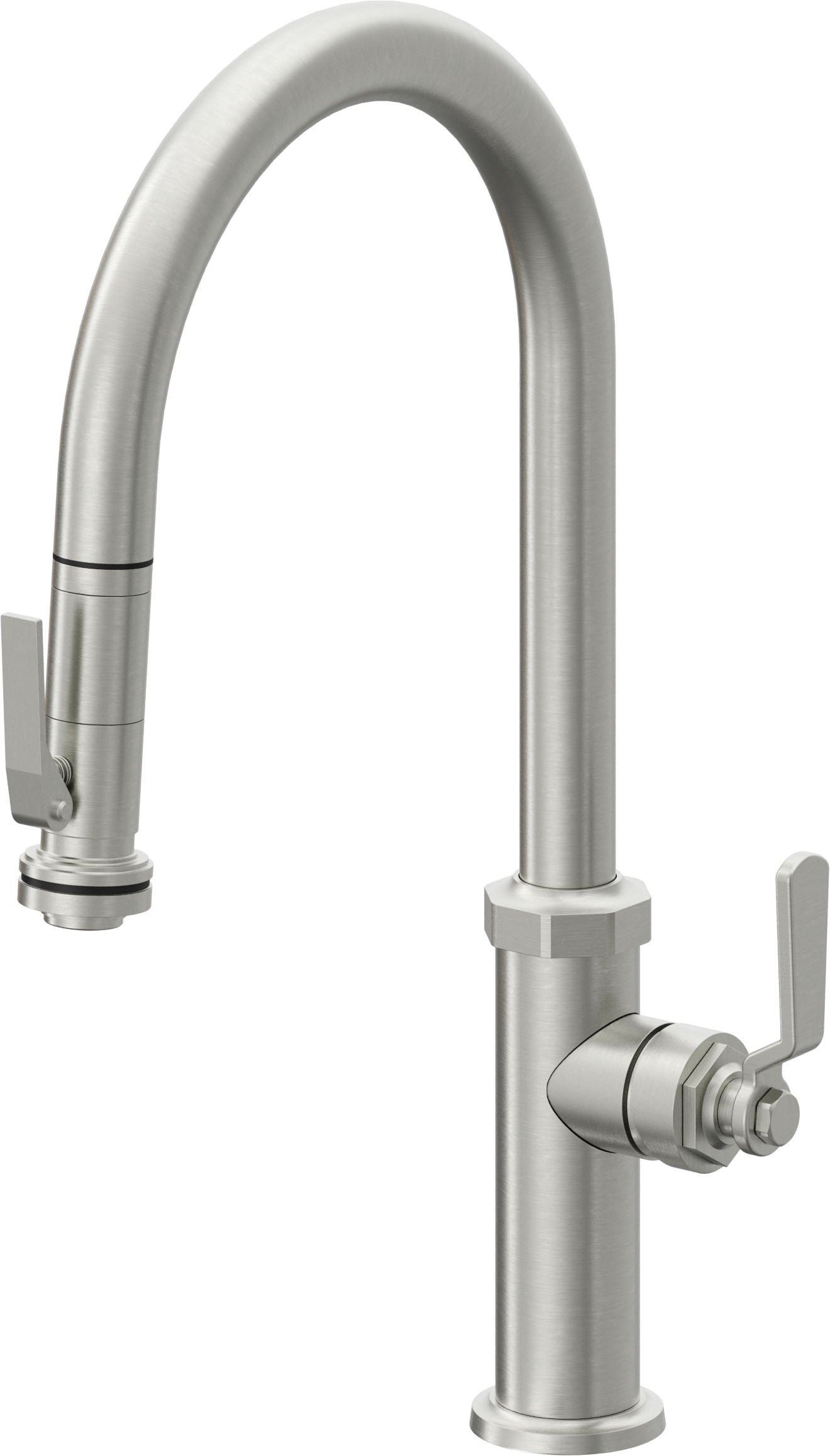 California Faucets Descanso Works K81-100SQ-BL Industrial Pull-Down Kitchen Faucet with Squeeze Sprayer - High Arc Spout