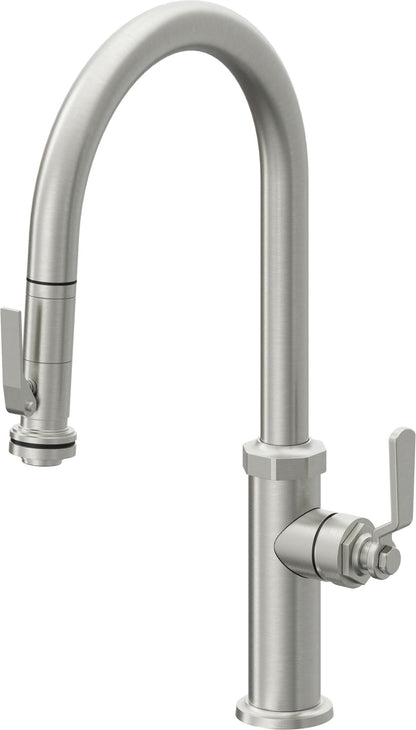 California Faucets Descanso Works K81-100SQ-BL Industrial Pull-Down Kitchen Faucet with Squeeze Sprayer - High Arc Spout