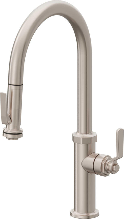 California Faucets Descanso Works K81-100SQ-BL Industrial Pull-Down Kitchen Faucet with Squeeze Sprayer - High Arc Spout