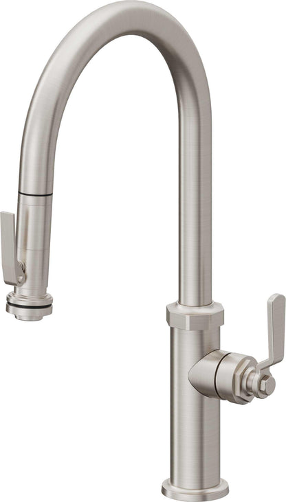 California Faucets Descanso Works K81-100SQ-BL Industrial Pull-Down Kitchen Faucet with Squeeze Sprayer - High Arc Spout