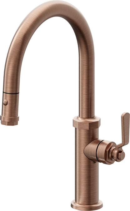 California Faucets Descanso Works K81-102-BL Industrial Pull-Down Kitchen Faucet with Button Sprayer - Low Arc Spout