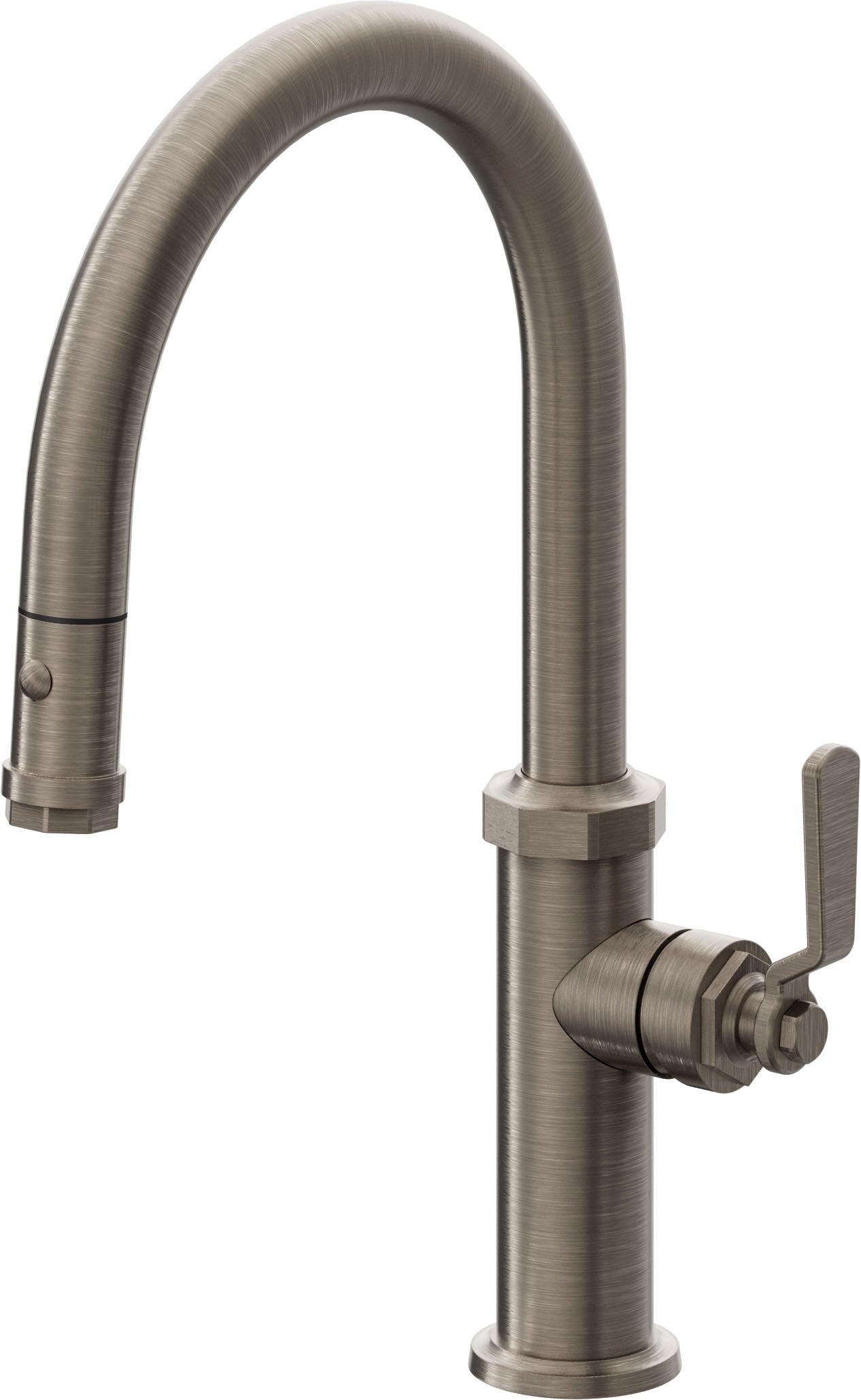California Faucets Descanso Works K81-102-BL Industrial Pull-Down Kitchen Faucet with Button Sprayer - Low Arc Spout