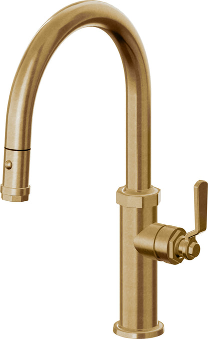 California Faucets Descanso Works K81-102-BL Industrial Pull-Down Kitchen Faucet with Button Sprayer - Low Arc Spout