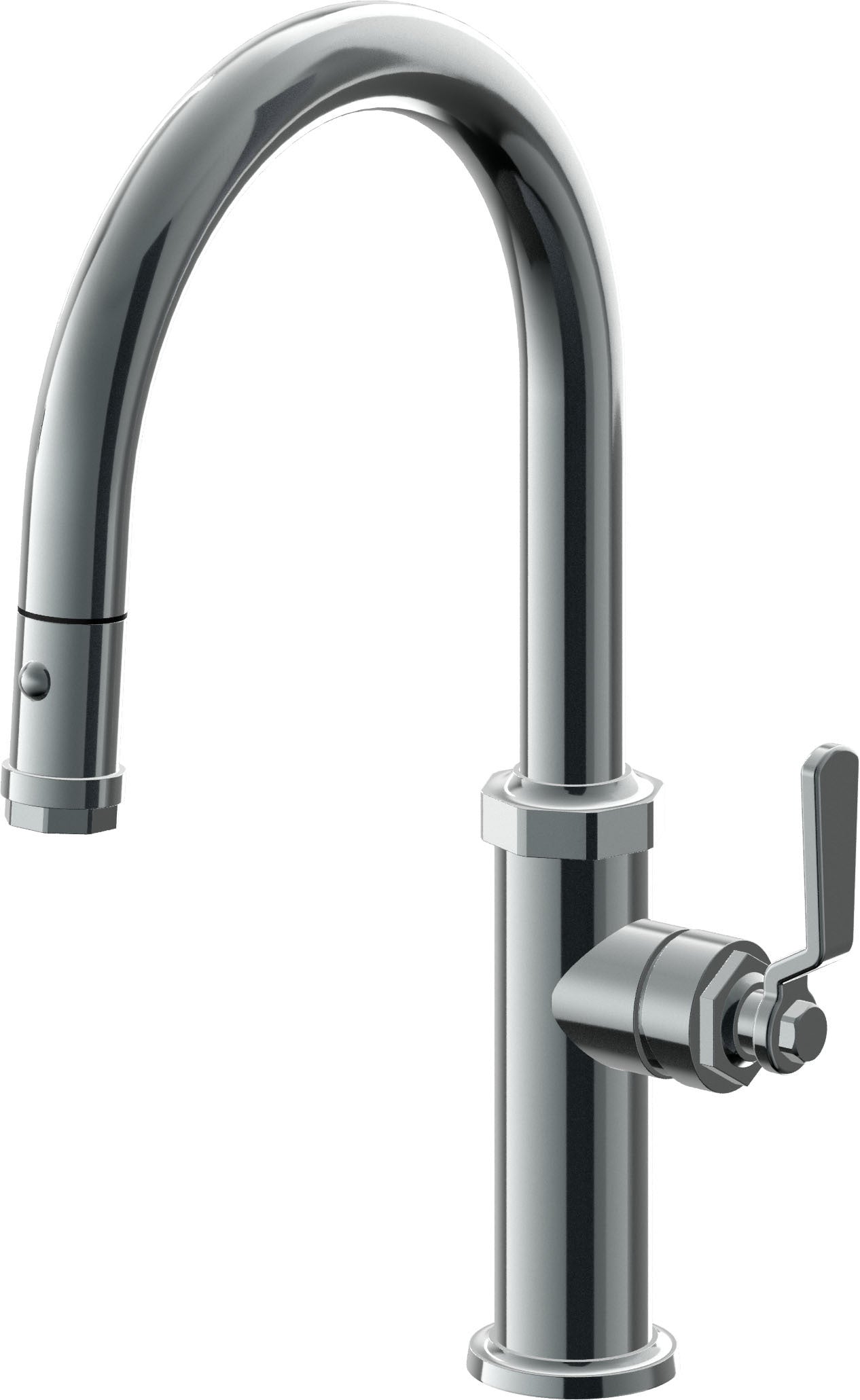 California Faucets Descanso Works K81-102-BL Industrial Pull-Down Kitchen Faucet with Button Sprayer - Low Arc Spout