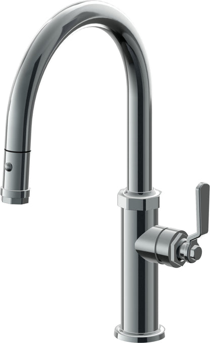 California Faucets Descanso Works K81-102-BL Industrial Pull-Down Kitchen Faucet with Button Sprayer - Low Arc Spout