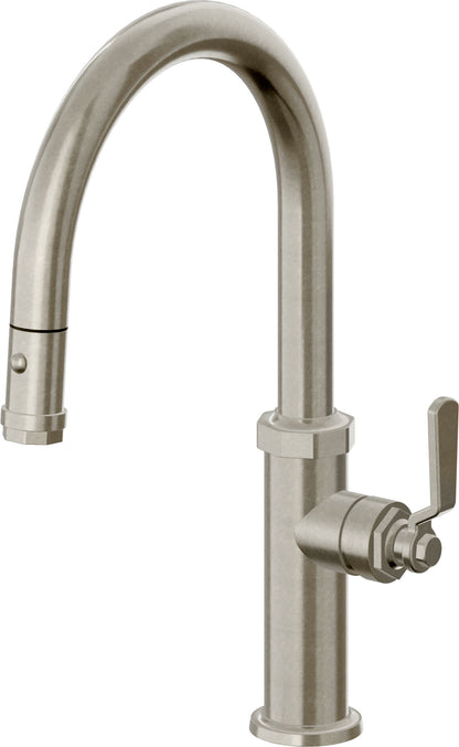 California Faucets Descanso Works K81-102-BL Industrial Pull-Down Kitchen Faucet with Button Sprayer - Low Arc Spout