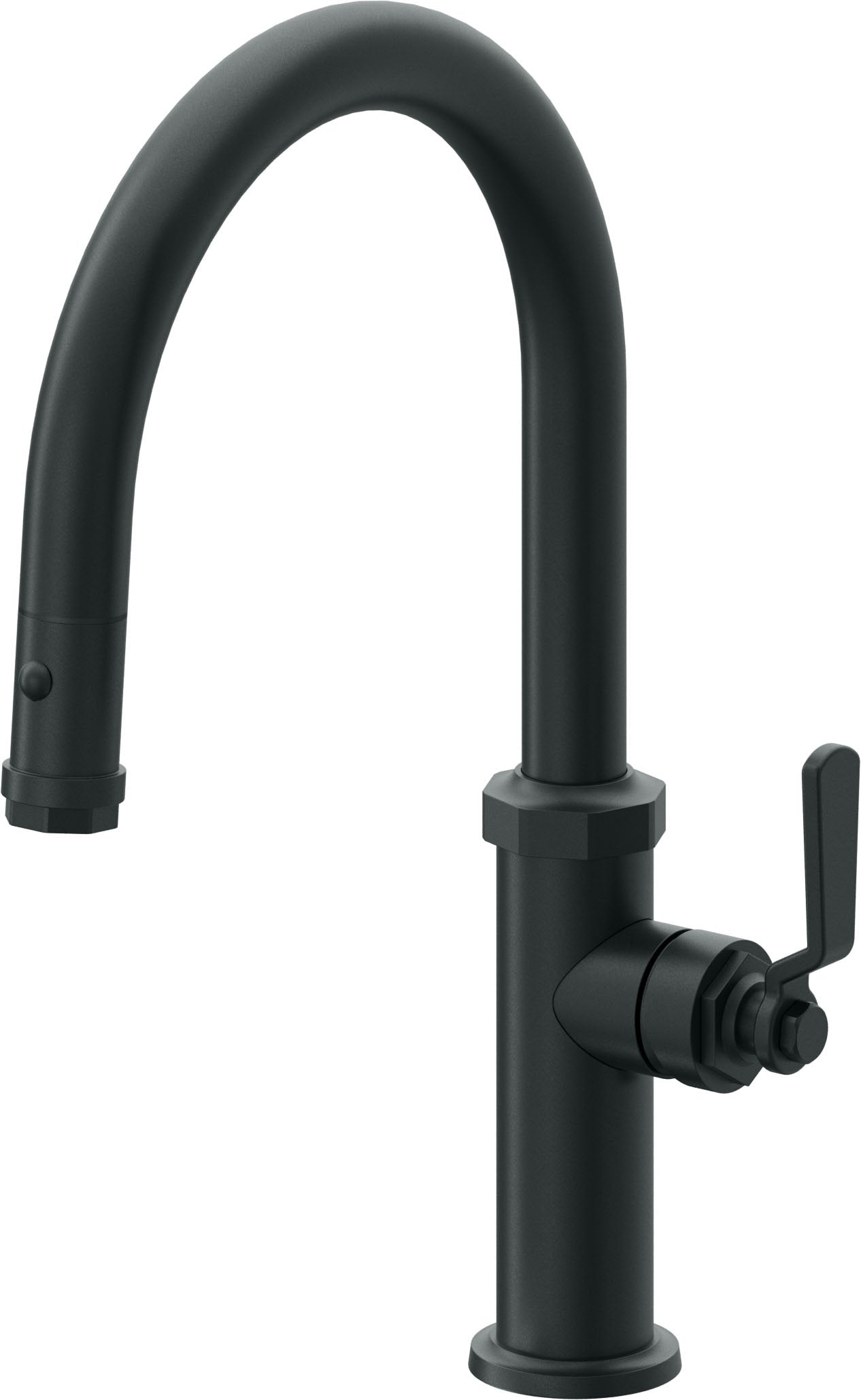 California Faucets Descanso Works K81-102-BL Industrial Pull-Down Kitchen Faucet with Button Sprayer - Low Arc Spout