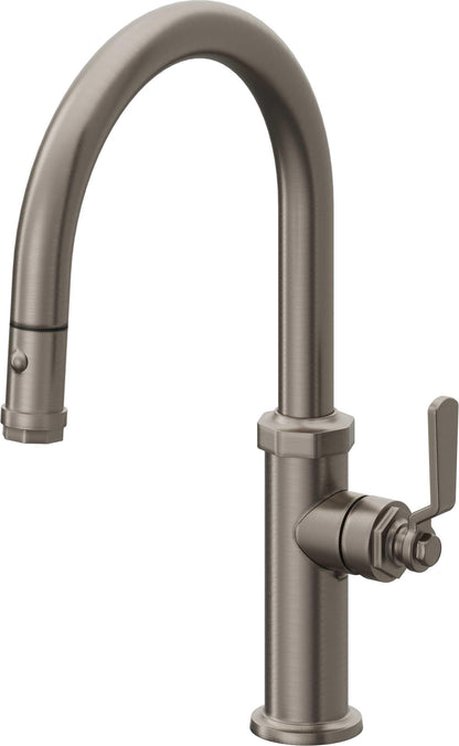 California Faucets Descanso Works K81-102-BL Industrial Pull-Down Kitchen Faucet with Button Sprayer - Low Arc Spout