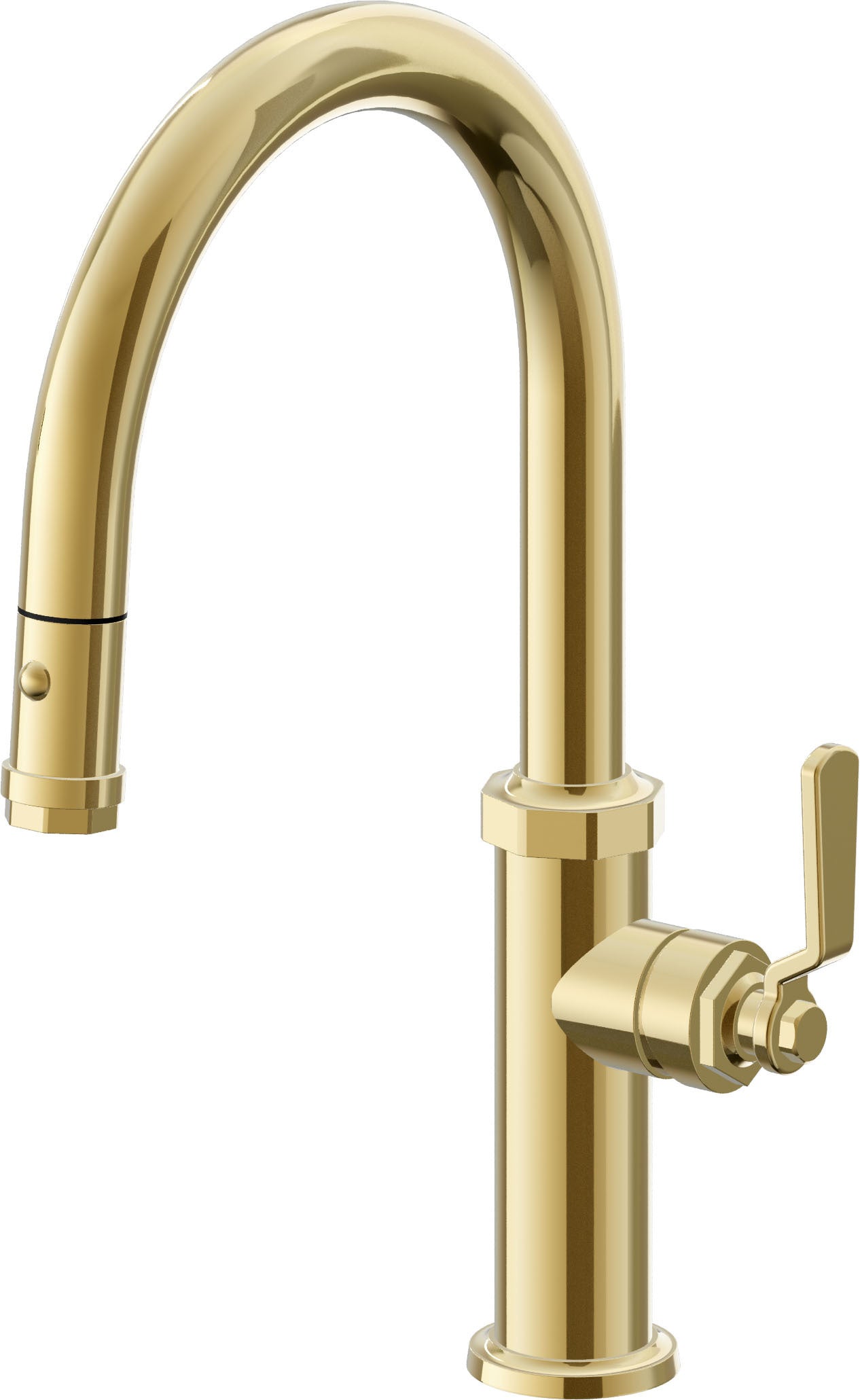 California Faucets Descanso Works K81-102-BL Industrial Pull-Down Kitchen Faucet with Button Sprayer - Low Arc Spout