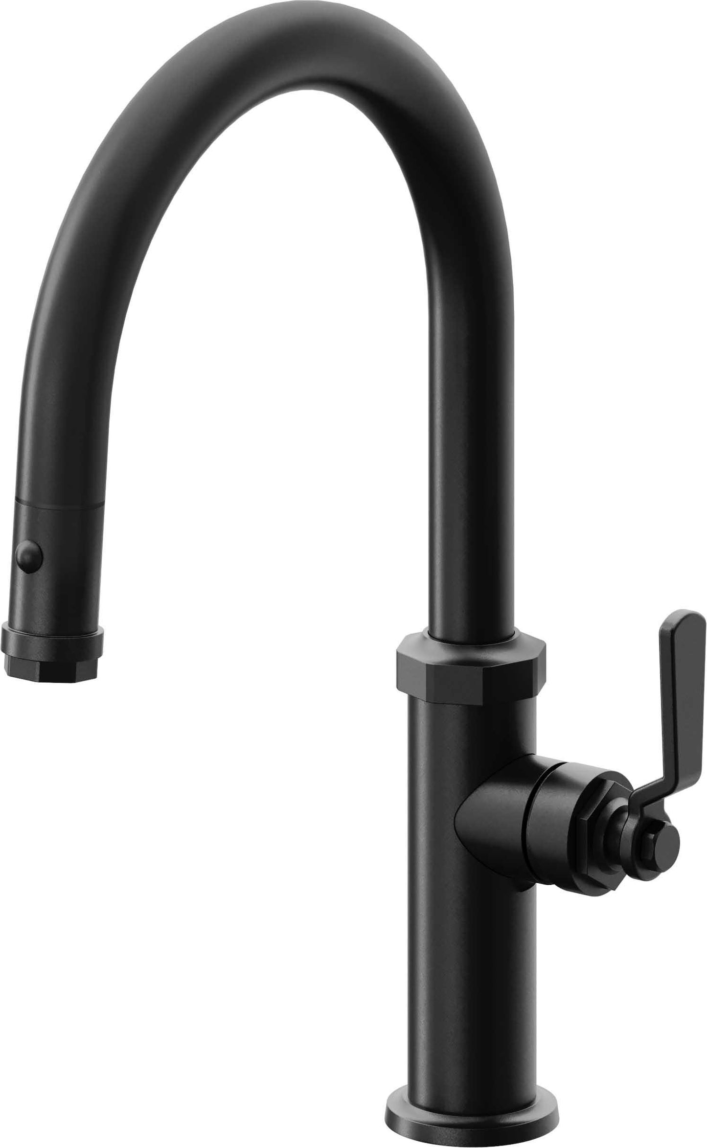 California Faucets Descanso Works K81-102-BL Industrial Pull-Down Kitchen Faucet with Button Sprayer - Low Arc Spout