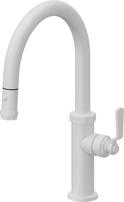 California Faucets Descanso Works K81-102-BL Industrial Pull-Down Kitchen Faucet with Button Sprayer - Low Arc Spout