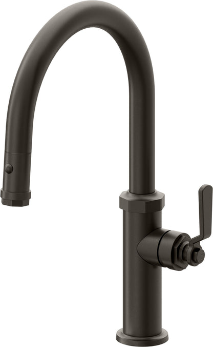 California Faucets Descanso Works K81-102-BL Industrial Pull-Down Kitchen Faucet with Button Sprayer - Low Arc Spout