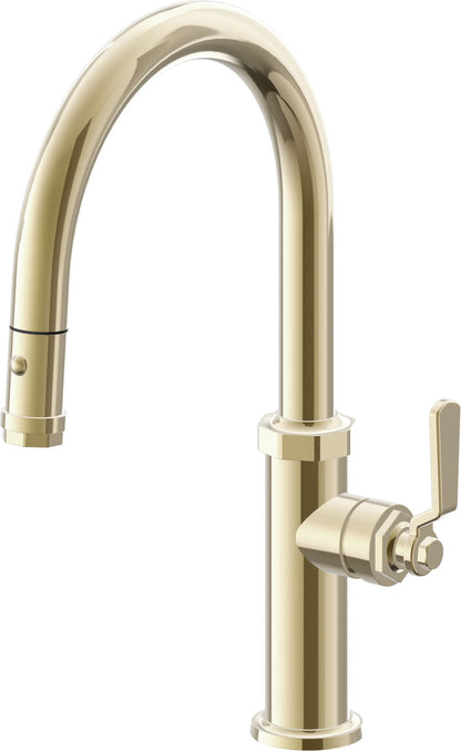 California Faucets Descanso Works K81-102-BL Industrial Pull-Down Kitchen Faucet with Button Sprayer - Low Arc Spout