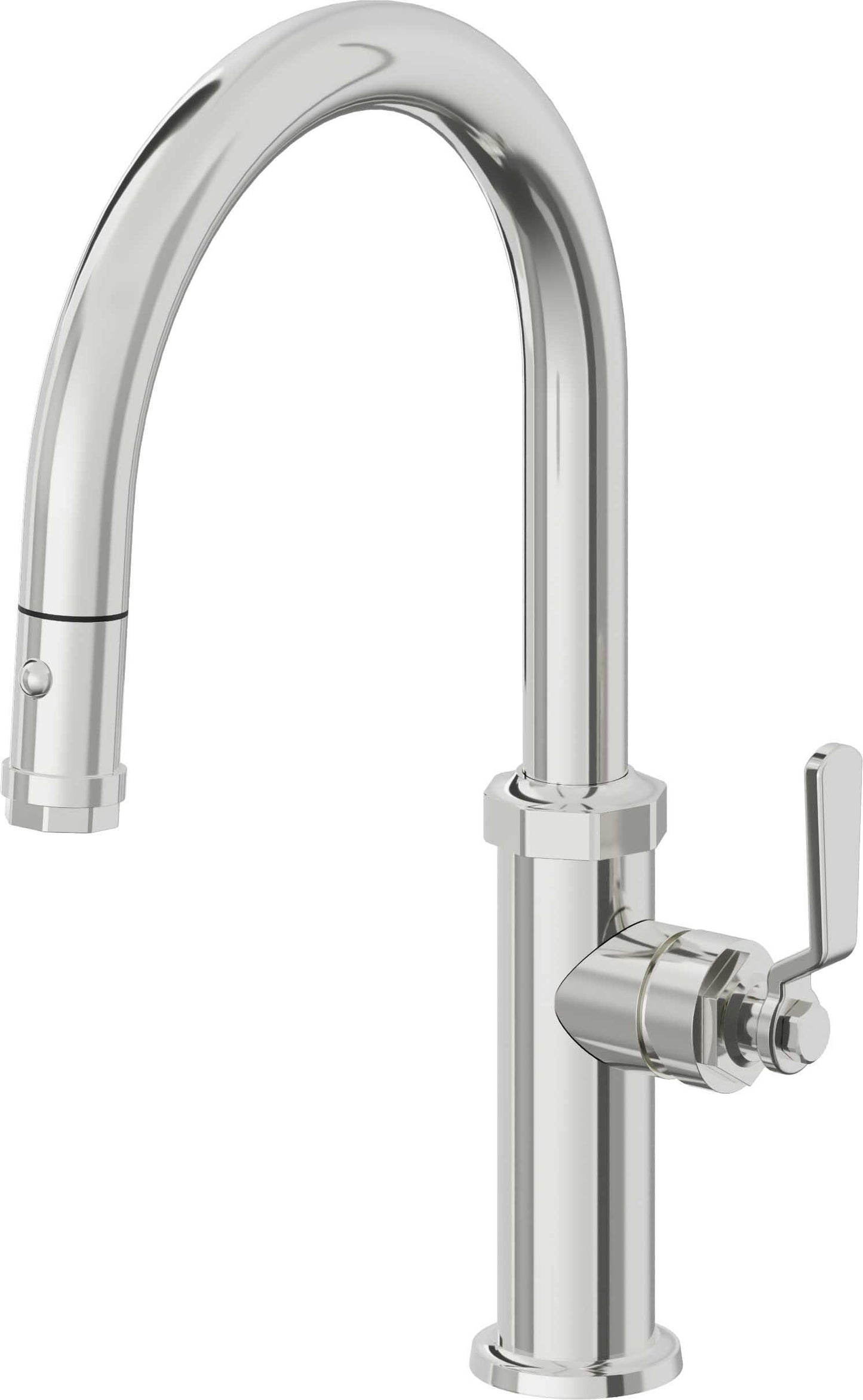 California Faucets Descanso Works K81-102-BL Industrial Pull-Down Kitchen Faucet with Button Sprayer - Low Arc Spout