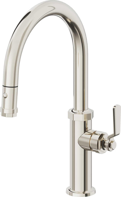 California Faucets Descanso Works K81-102-BL Industrial Pull-Down Kitchen Faucet with Button Sprayer - Low Arc Spout