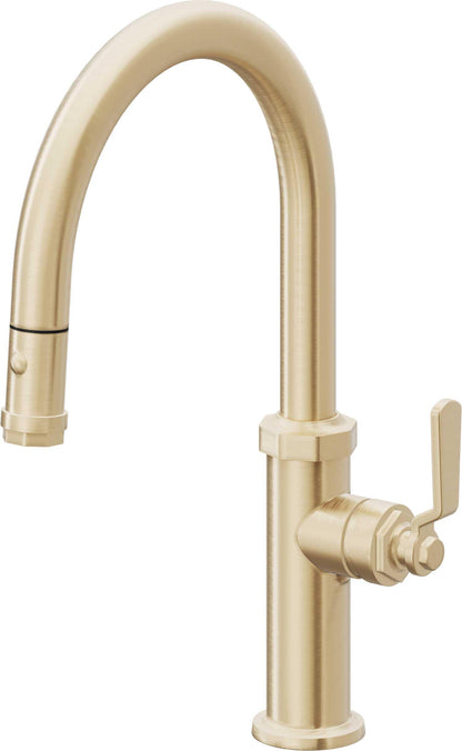 California Faucets Descanso Works K81-102-BL Industrial Pull-Down Kitchen Faucet with Button Sprayer - Low Arc Spout