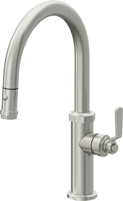 California Faucets Descanso Works K81-102-BL Industrial Pull-Down Kitchen Faucet with Button Sprayer - Low Arc Spout