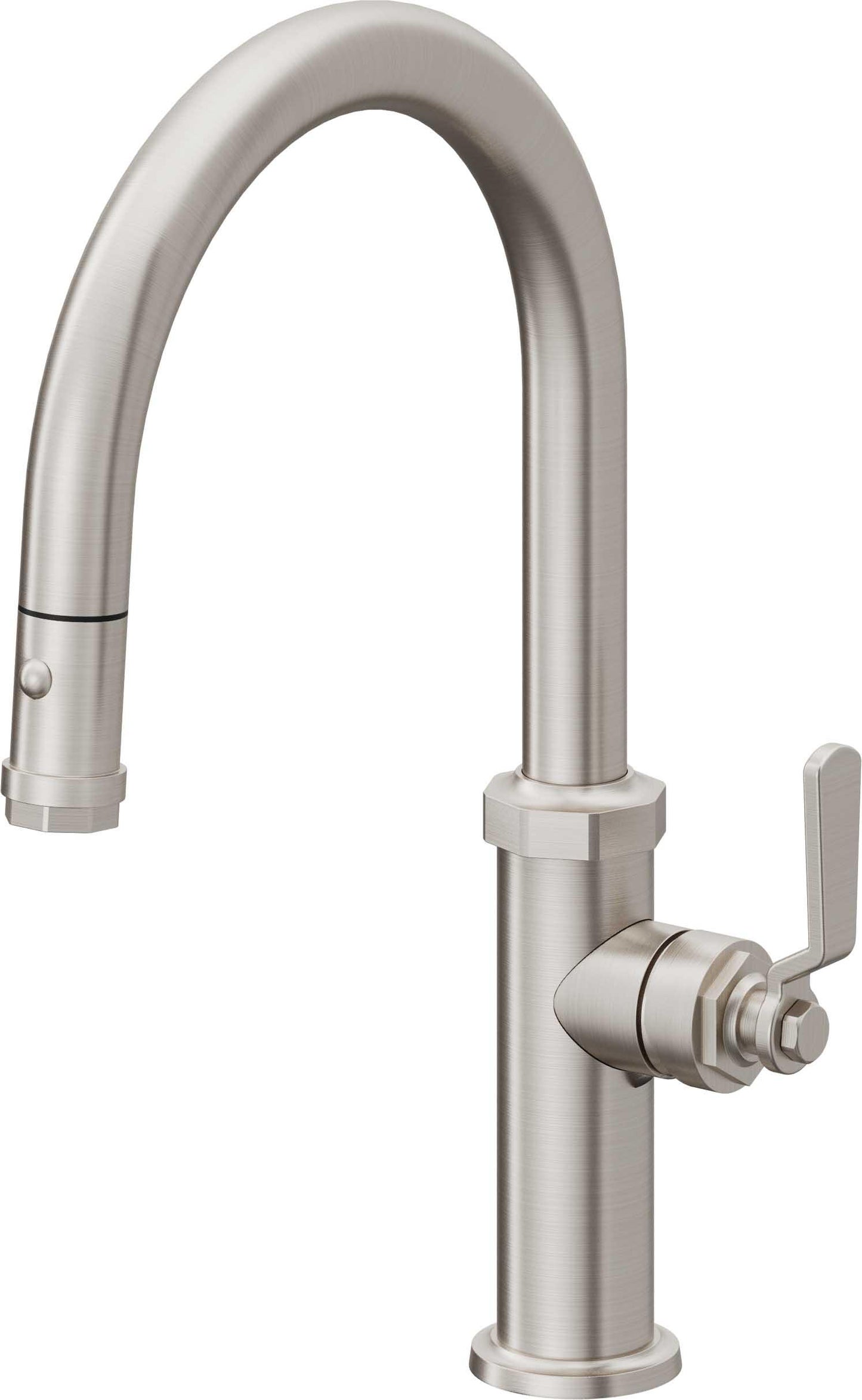 California Faucets Descanso Works K81-102-BL Industrial Pull-Down Kitchen Faucet with Button Sprayer - Low Arc Spout