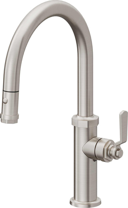 California Faucets Descanso Works K81-102-BL Industrial Pull-Down Kitchen Faucet with Button Sprayer - Low Arc Spout