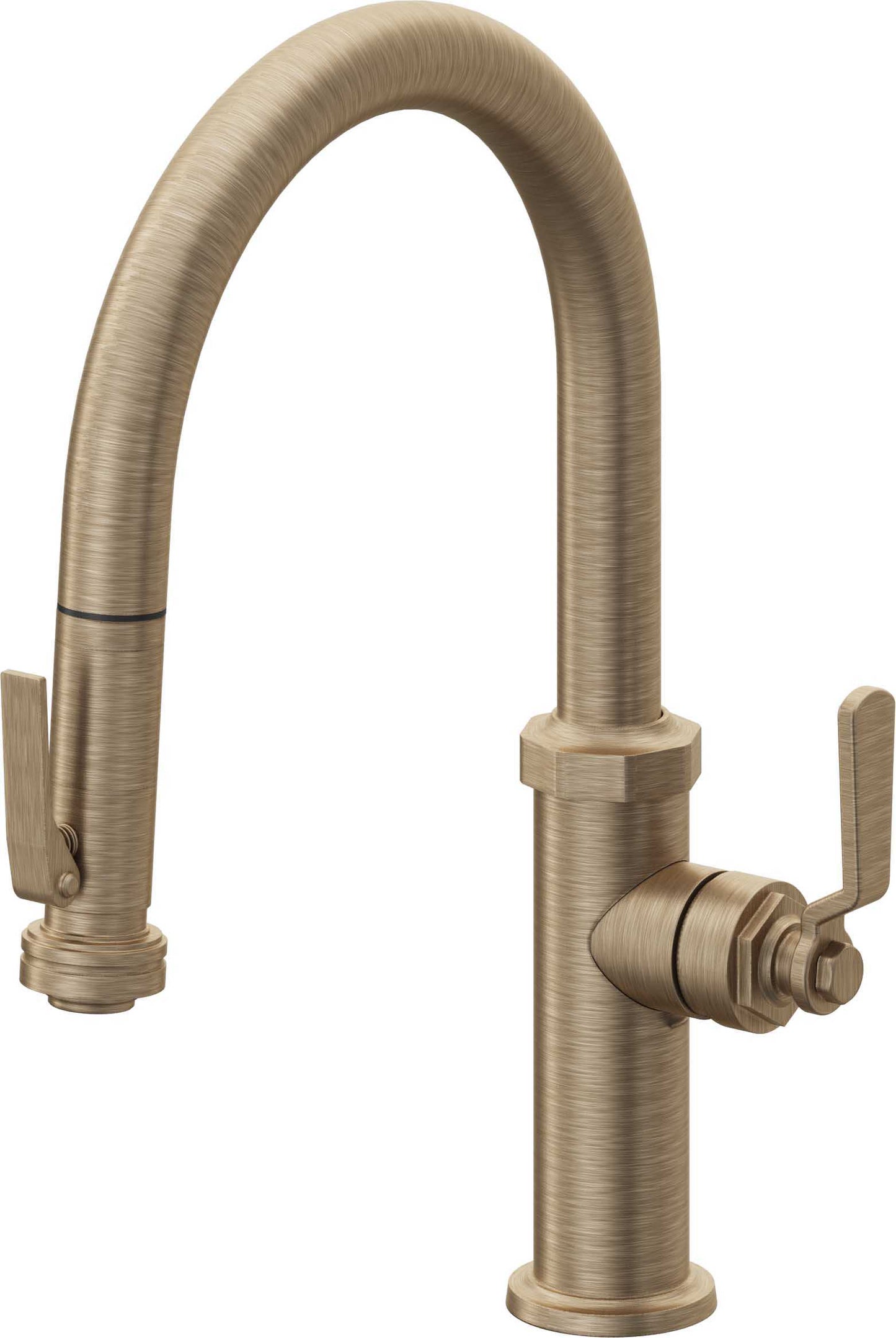 California Faucets Descanso Works K81-102SQ-BL Industrial Pull-Down Kitchen Faucet with Squeeze Sprayer - Low Arc Spout