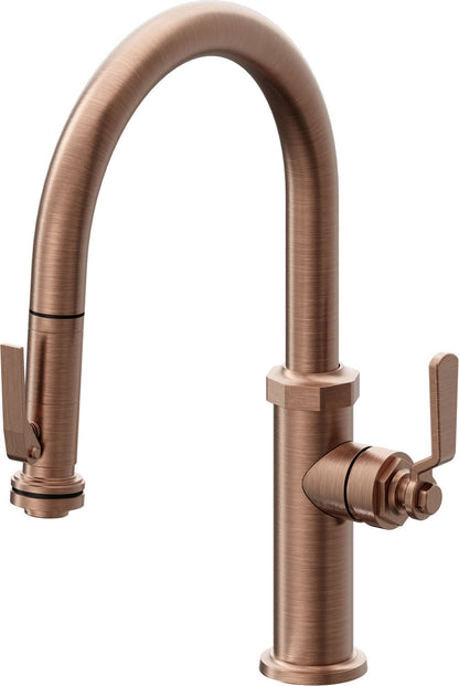 California Faucets Descanso Works K81-102SQ-BL Industrial Pull-Down Kitchen Faucet with Squeeze Sprayer - Low Arc Spout