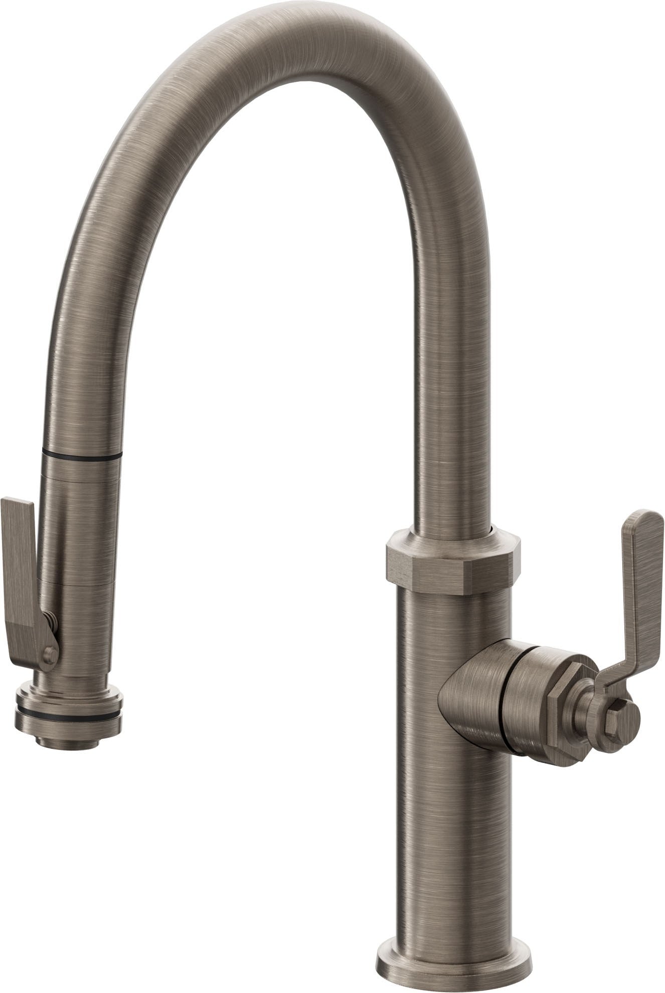California Faucets Descanso Works K81-102SQ-BL Industrial Pull-Down Kitchen Faucet with Squeeze Sprayer - Low Arc Spout