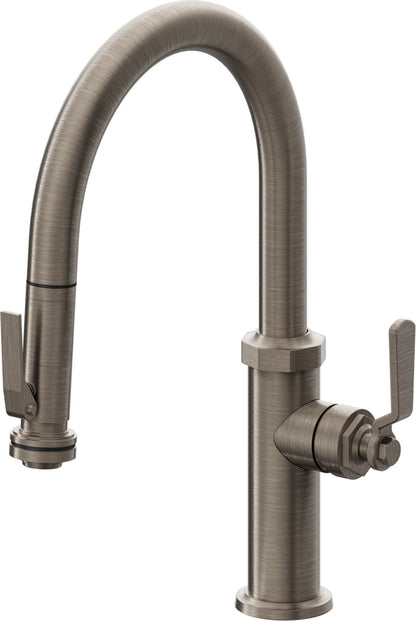 California Faucets Descanso Works K81-102SQ-BL Industrial Pull-Down Kitchen Faucet with Squeeze Sprayer - Low Arc Spout