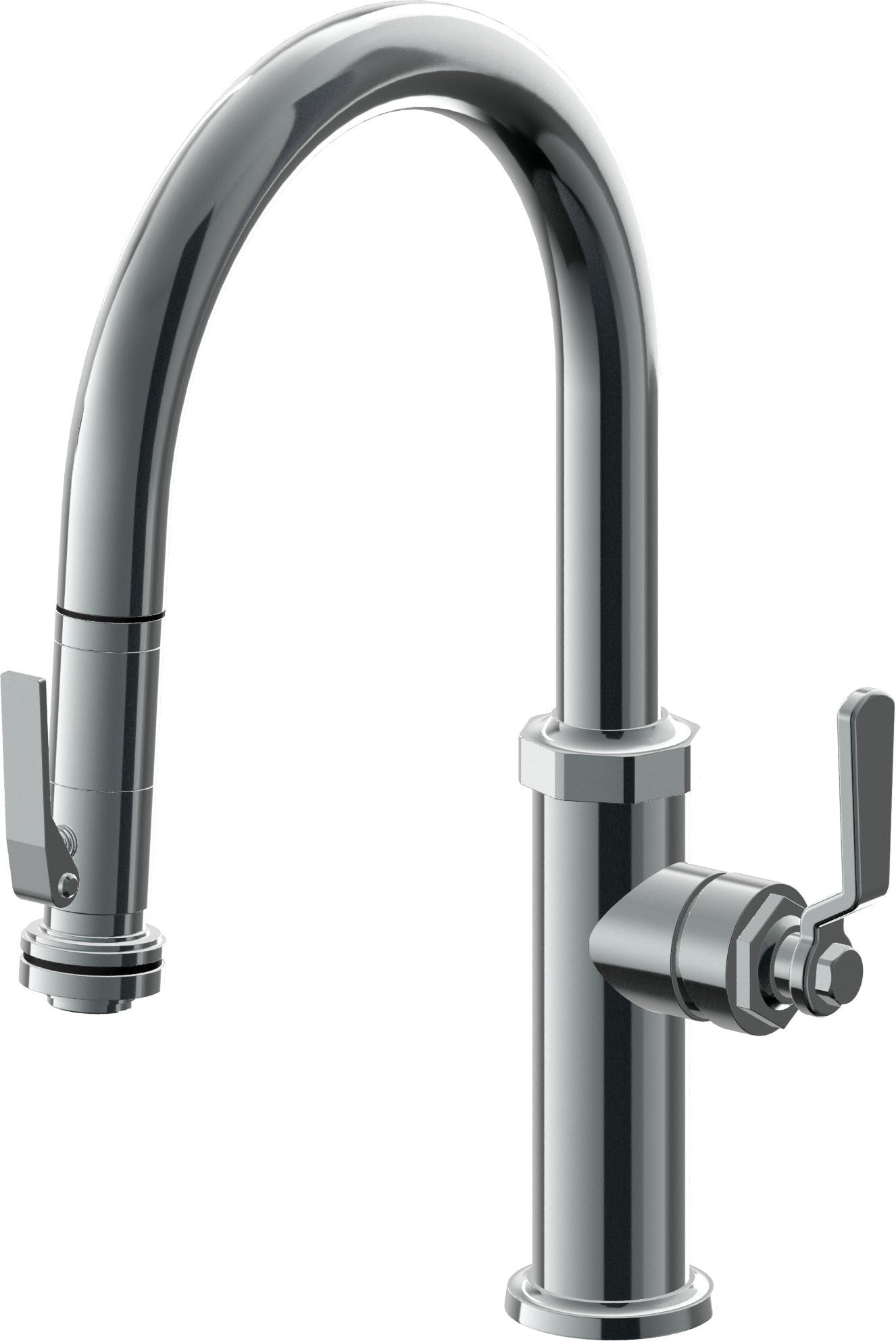 California Faucets Descanso Works K81-102SQ-BL Industrial Pull-Down Kitchen Faucet with Squeeze Sprayer - Low Arc Spout