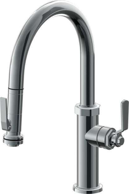 California Faucets Descanso Works K81-102SQ-BL Industrial Pull-Down Kitchen Faucet with Squeeze Sprayer - Low Arc Spout