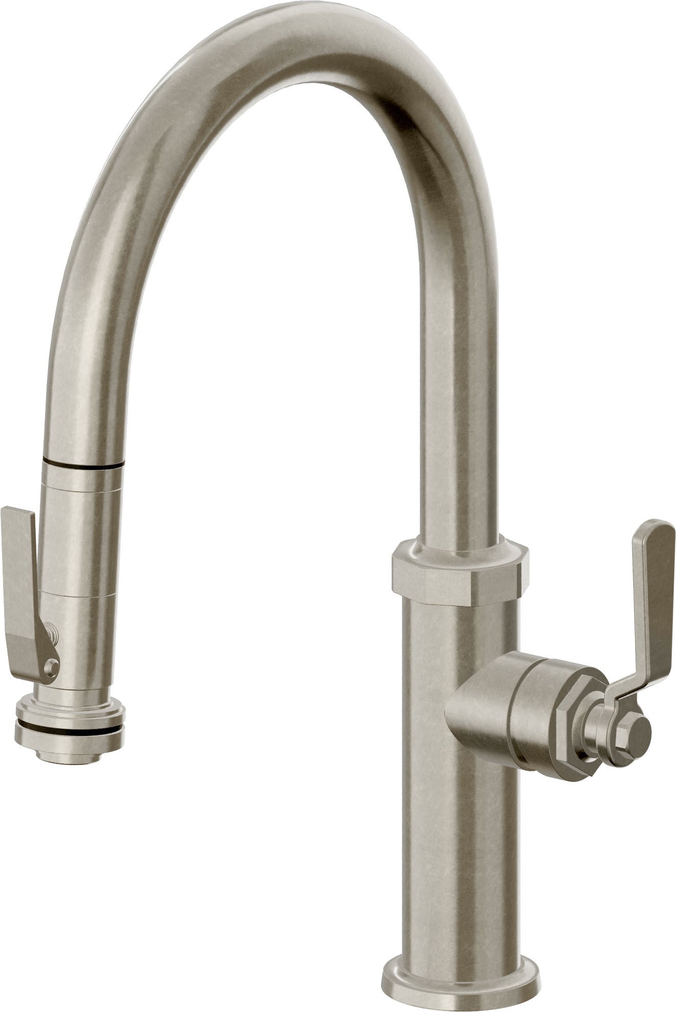 California Faucets Descanso Works K81-102SQ-BL Industrial Pull-Down Kitchen Faucet with Squeeze Sprayer - Low Arc Spout