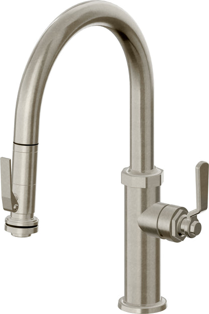 California Faucets Descanso Works K81-102SQ-BL Industrial Pull-Down Kitchen Faucet with Squeeze Sprayer - Low Arc Spout