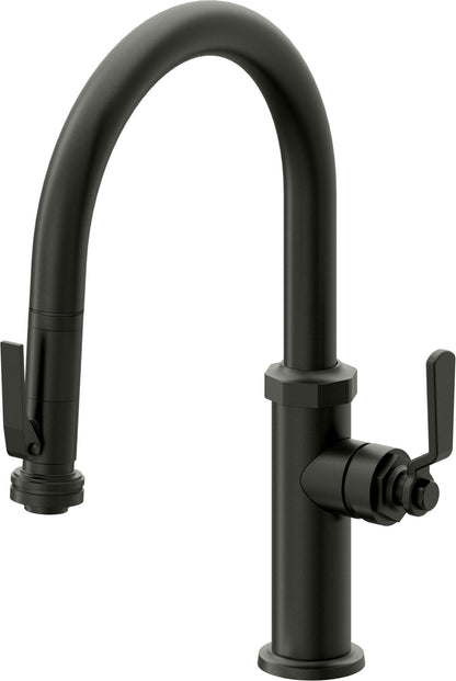 California Faucets Descanso Works K81-102SQ-BL Industrial Pull-Down Kitchen Faucet with Squeeze Sprayer - Low Arc Spout