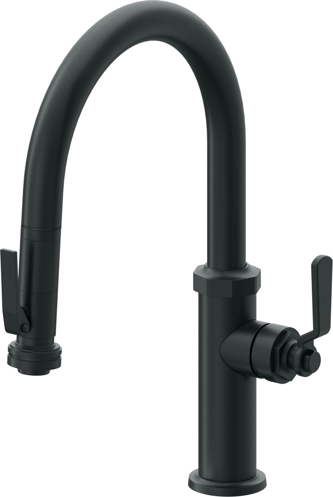 California Faucets Descanso Works K81-102SQ-BL Industrial Pull-Down Kitchen Faucet with Squeeze Sprayer - Low Arc Spout