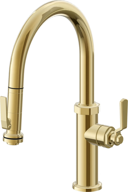 California Faucets Descanso Works K81-102SQ-BL Industrial Pull-Down Kitchen Faucet with Squeeze Sprayer - Low Arc Spout