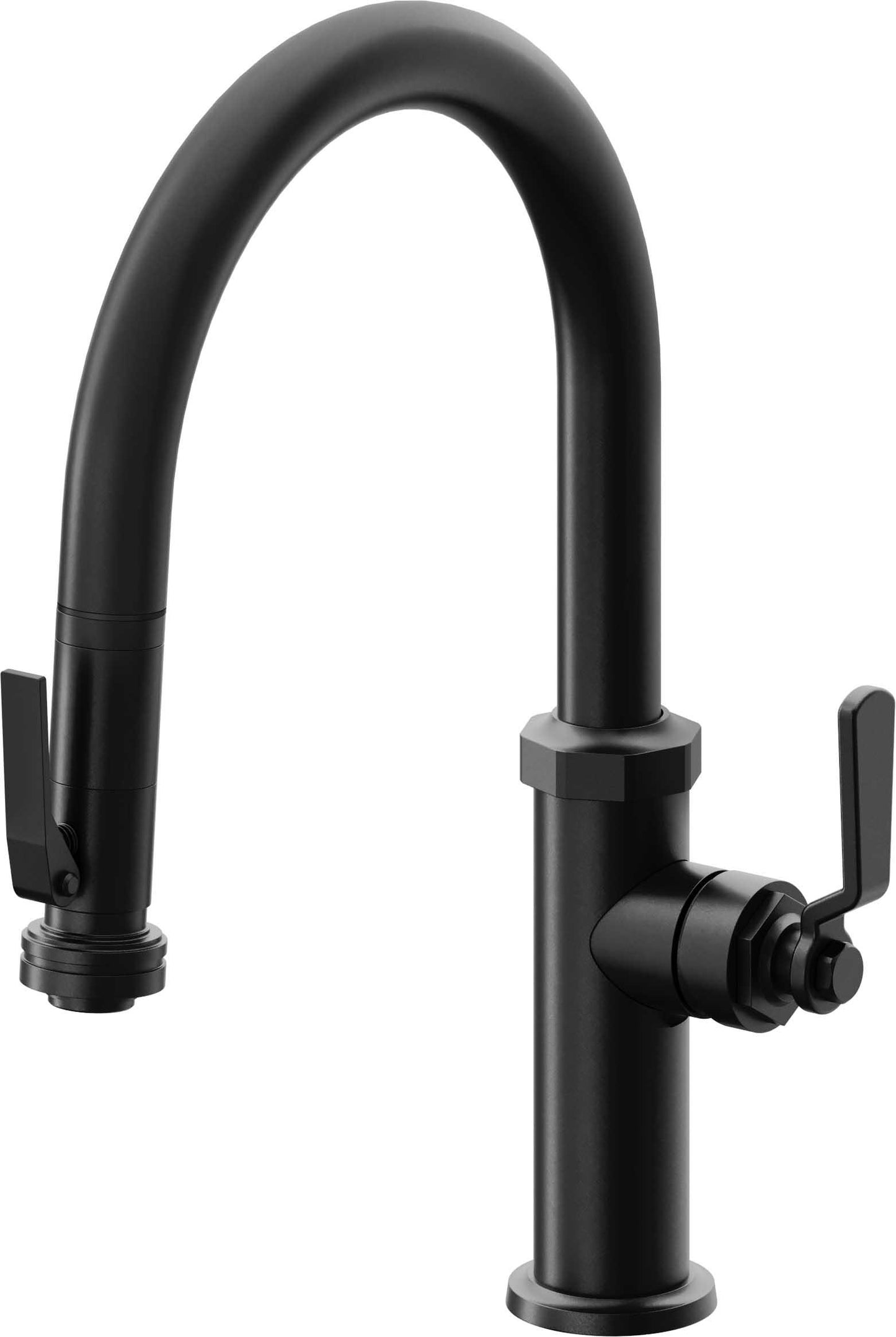 California Faucets Descanso Works K81-102SQ-BL Industrial Pull-Down Kitchen Faucet with Squeeze Sprayer - Low Arc Spout