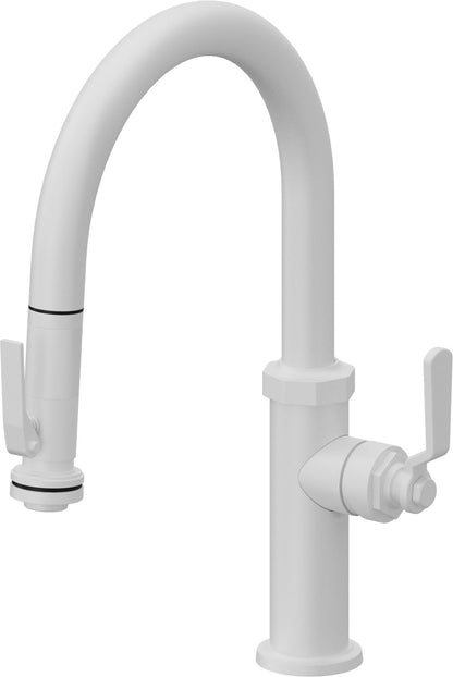 California Faucets Descanso Works K81-102SQ-BL Industrial Pull-Down Kitchen Faucet with Squeeze Sprayer - Low Arc Spout