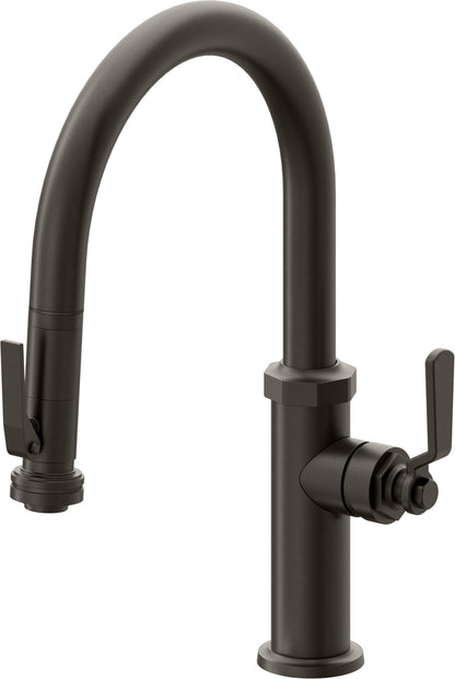California Faucets Descanso Works K81-102SQ-BL Industrial Pull-Down Kitchen Faucet with Squeeze Sprayer - Low Arc Spout