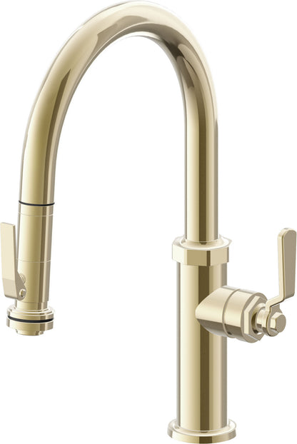 California Faucets Descanso Works K81-102SQ-BL Industrial Pull-Down Kitchen Faucet with Squeeze Sprayer - Low Arc Spout