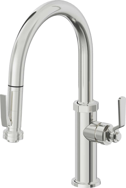 California Faucets Descanso Works K81-102SQ-BL Industrial Pull-Down Kitchen Faucet with Squeeze Sprayer - Low Arc Spout